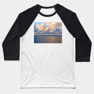 Moody sky over container ships sailing on sea gulf, aerial landscape at dusk Baseball T-Shirt